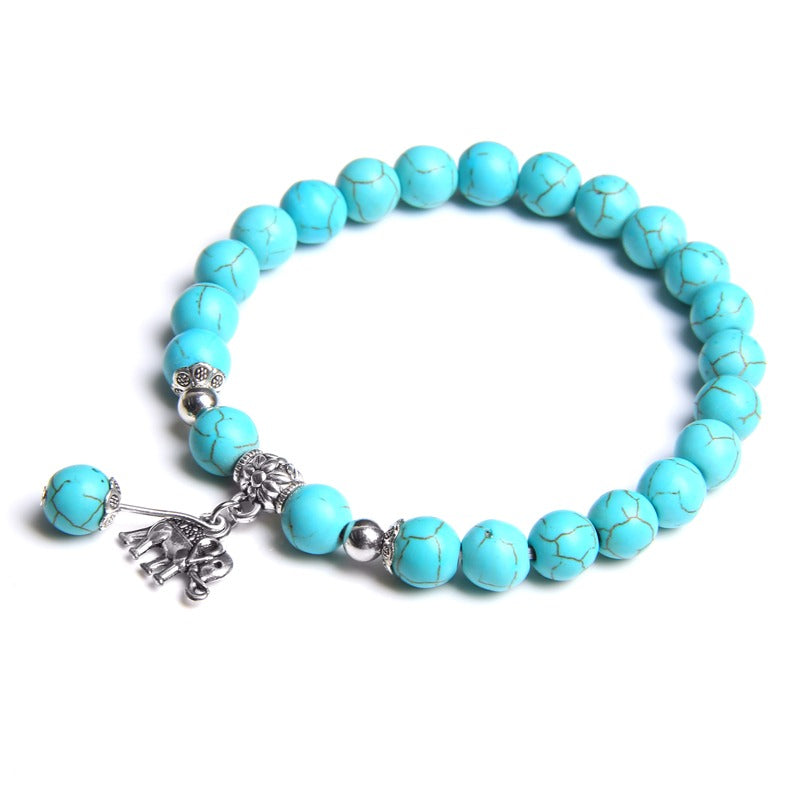 Turquoise Elephant Bead Charm Bracelet