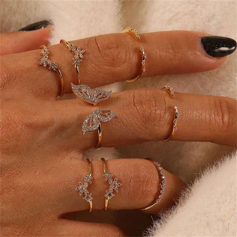 Vintage Boho Crystal Butterfly Ring Set