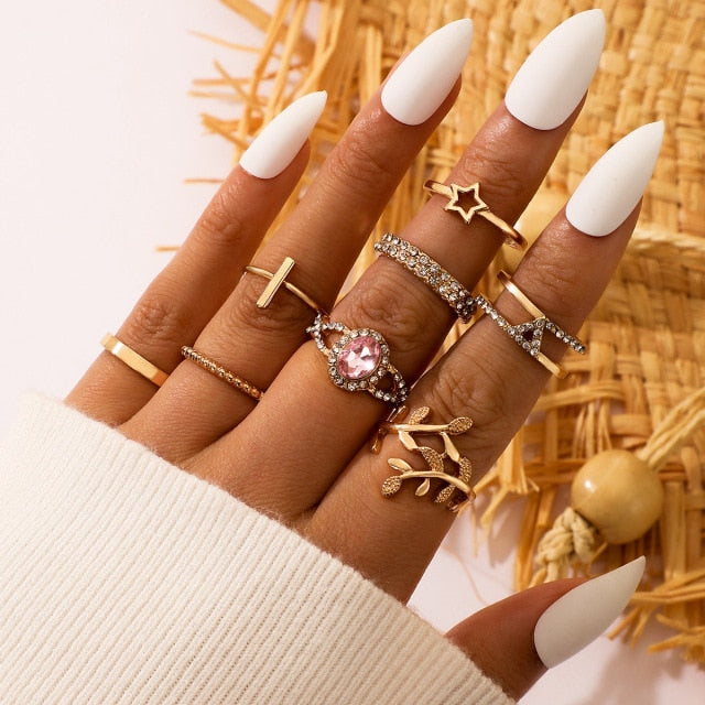 Vintage Boho Crystal Butterfly Ring Set