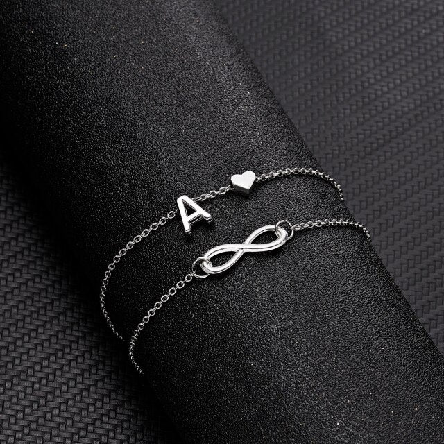 Bohemian Layered Infinite Letter + Heart Anklet