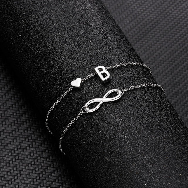 Bohemian Layered Infinite Letter + Heart Anklet