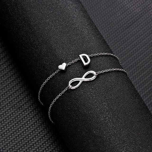 Bohemian Layered Infinite Letter + Heart Anklet