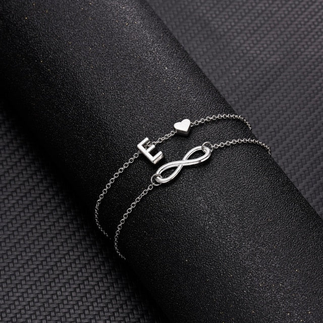 Bohemian Layered Infinite Letter + Heart Anklet