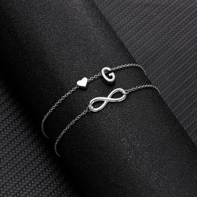 Bohemian Layered Infinite Letter + Heart Anklet