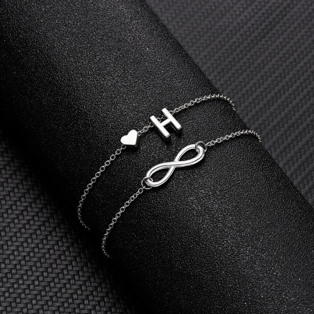 Bohemian Layered Infinite Letter + Heart Anklet