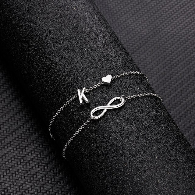 Bohemian Layered Infinite Letter + Heart Anklet