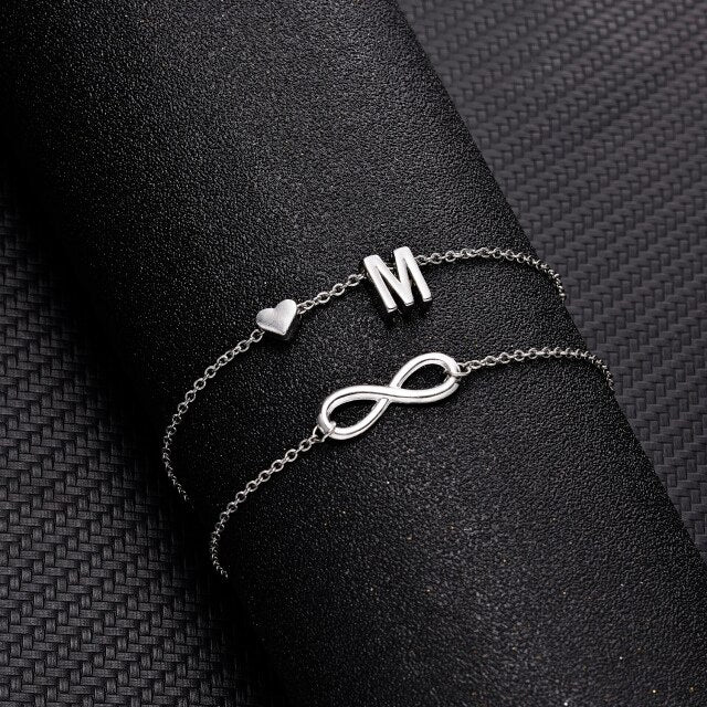 Bohemian Layered Infinite Letter + Heart Anklet