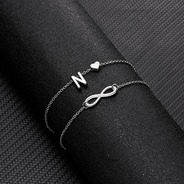 Bohemian Layered Infinite Letter + Heart Anklet