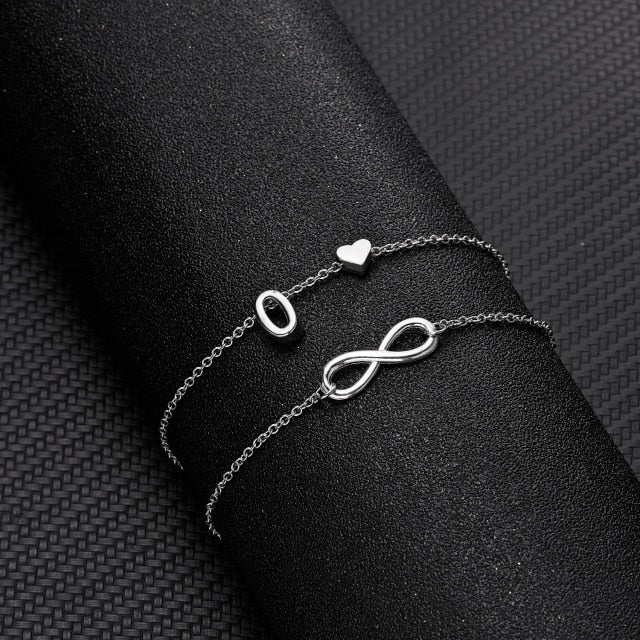 Bohemian Layered Infinite Letter + Heart Anklet