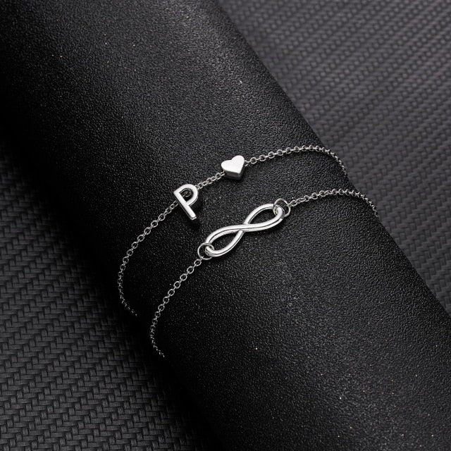 Bohemian Layered Infinite Letter + Heart Anklet