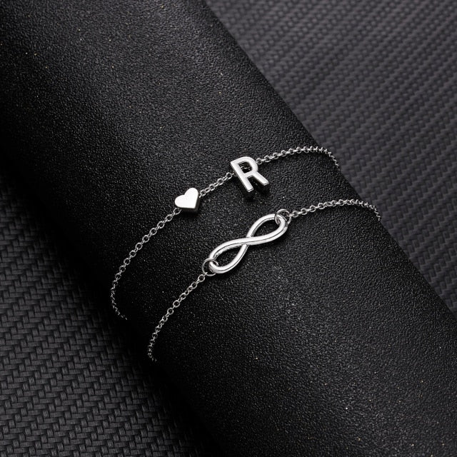 Bohemian Layered Infinite Letter + Heart Anklet