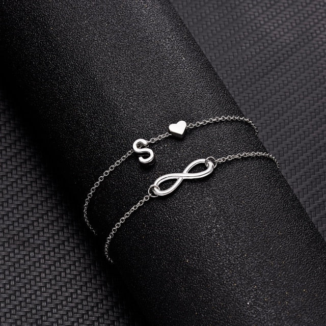 Bohemian Layered Infinite Letter + Heart Anklet