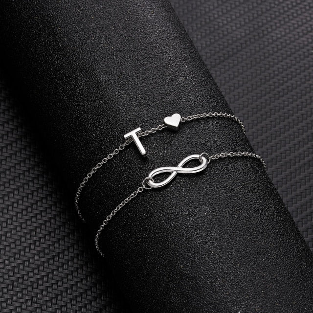 Bohemian Layered Infinite Letter + Heart Anklet