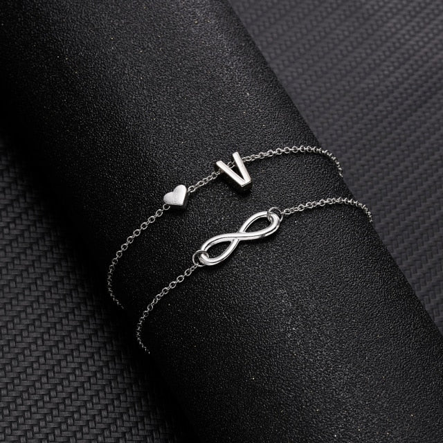 Bohemian Layered Infinite Letter + Heart Anklet