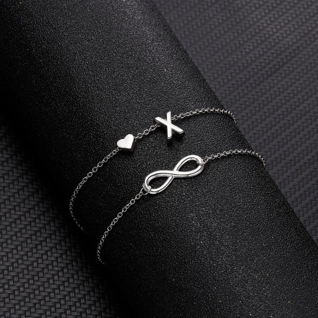 Bohemian Layered Infinite Letter + Heart Anklet