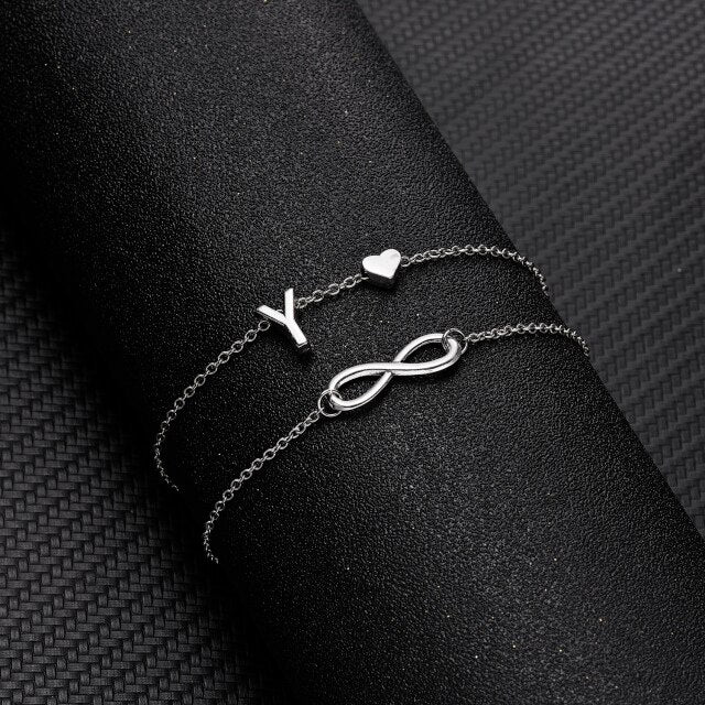 Bohemian Layered Infinite Letter + Heart Anklet