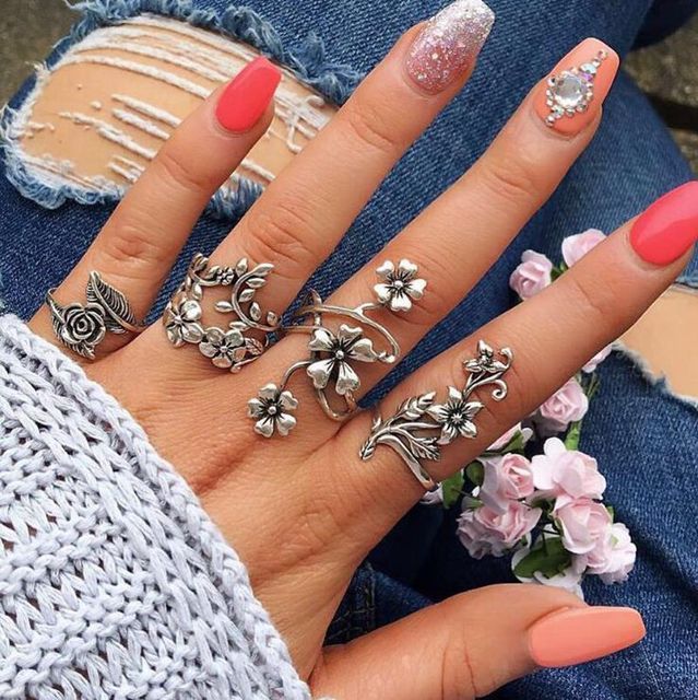 Vintage Boho Crystal Butterfly Ring Set