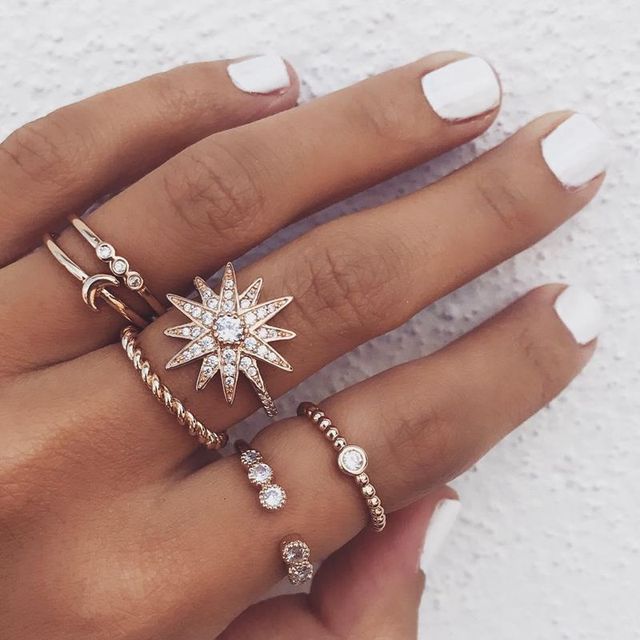 Vintage Boho Crystal Butterfly Ring Set