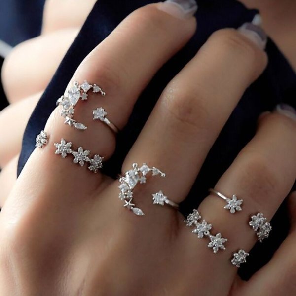 Vintage Boho Crystal Butterfly Ring Set